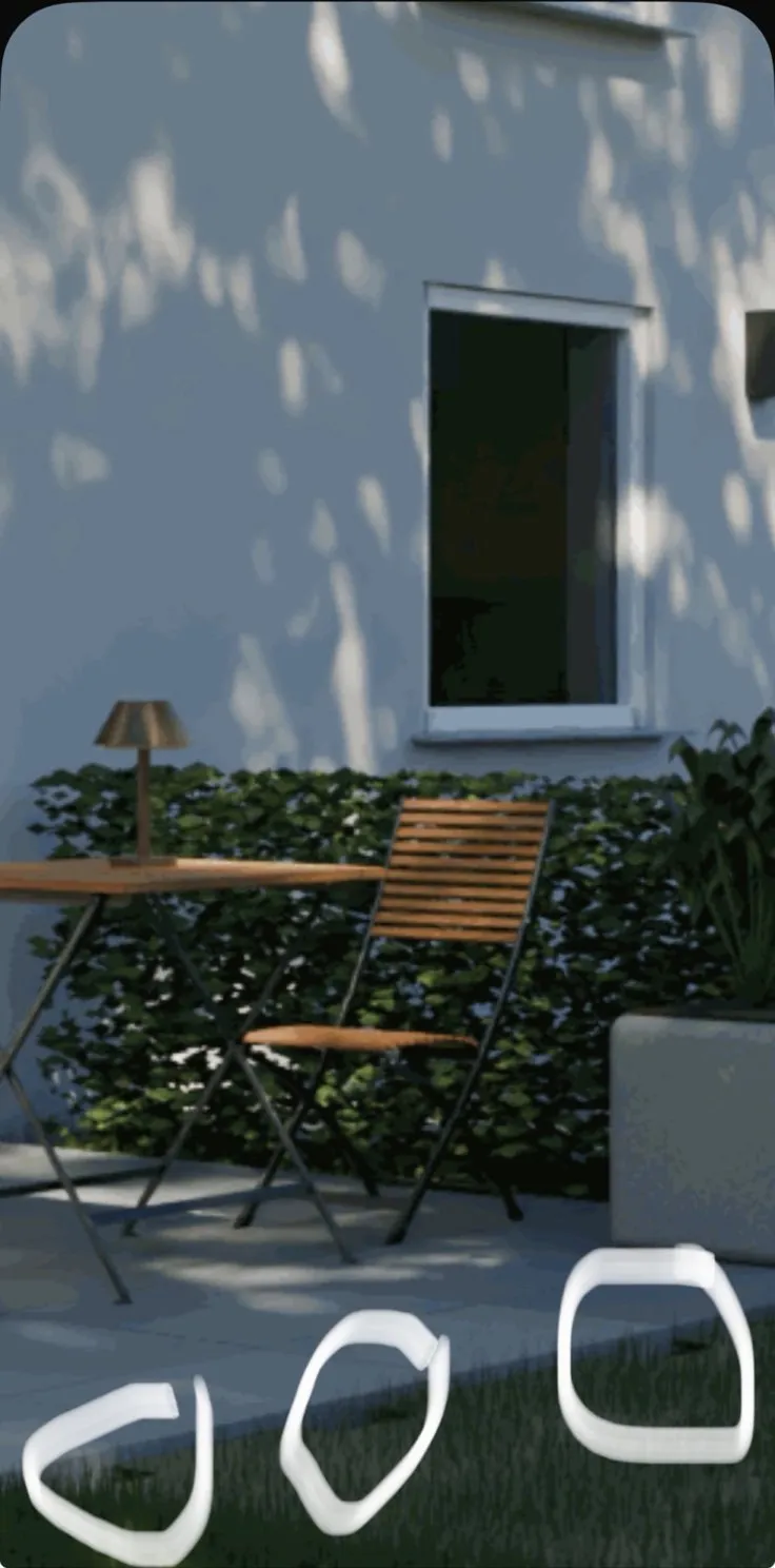 Mein Bildschirmfoto vom Handy mit drei markierten Löchern an der Terrassenkante